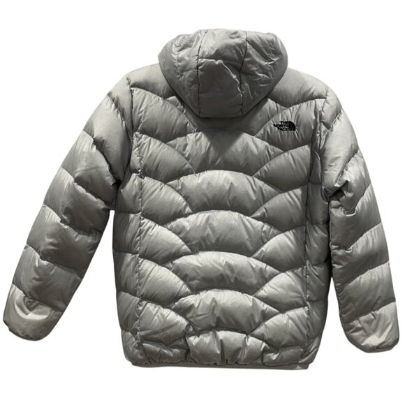 North Face Puffer Jacket Coat Girls XL 18 Black Gray Down Reversible Zip Hooded - Picture 7 of 11